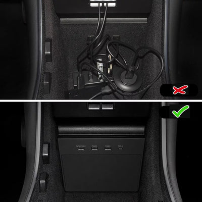 Detaillierte Ansicht der 4 USB-A und 1 USB-C Anschlüsse – Tesla Upgrades für Deutschland und Österreich