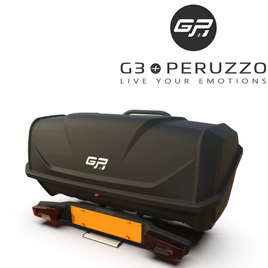 Nahaufnahme der Tesla PERUZZO GP Transportbox montiert auf einem Tesla Model Y
