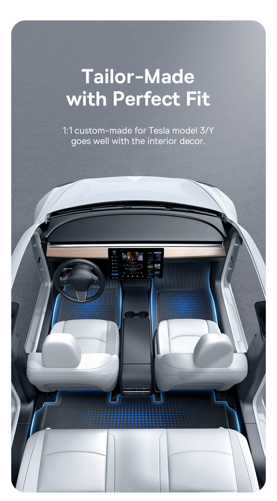 Velour Fussmatten passend für den Tesla Model 3 2018->