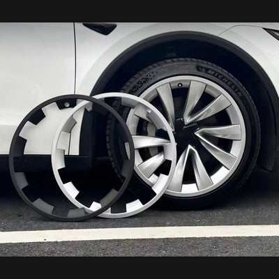 Felgenschutz Tesla Model Y Juniper Felgenschutz 20 Zoll in Schwarz und Silber. Passgenau, robust und ideal für täglichen Einsatz.