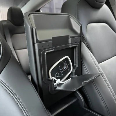 Geheimfach Organizer Tesla Model 3 Highland 2024+ aus schwarzem ABS-Kunststoff – perfekt passend für die Mittelkonsole mit unsichtbarem Stauraum