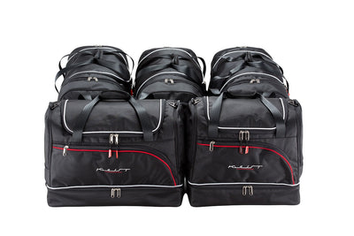 Vorderansicht des 5-teiligen Kofferraumtaschen Set TESLA MODEL Y Juniper 2025+ mit 3 Trolley Bags und 2 Sport Bags für perfekten Kofferraumfit.