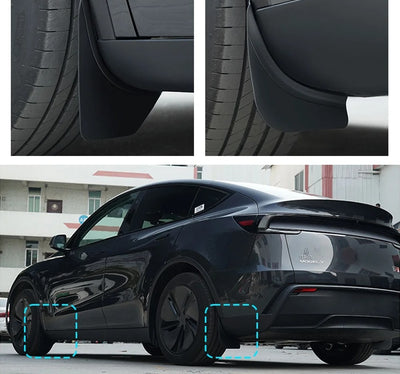 Komplettset Schmutzfänger Model Y Juniper 2025+ inkl. Schrauben, passgenau für Tesla Model Y, schützt effektiv vor Schmutz und Steinschlag.