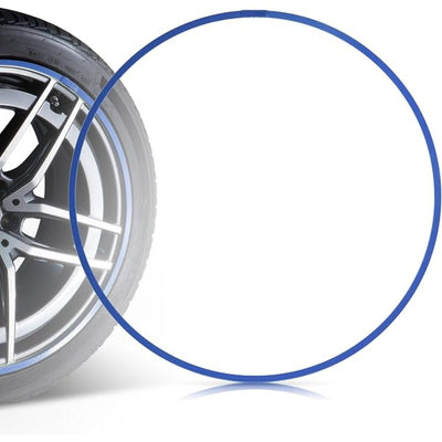 Blauer Tesla Felgenschutz 21 Zoll als einzelner Schutzring für Tesla Model Y und Model 3 Felgen, für auffälligen Schutz entlang des Felgenrandes.