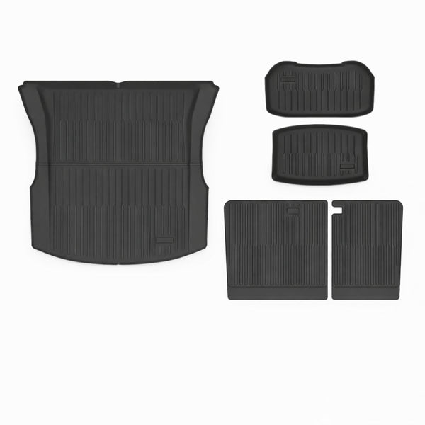 Erweiterte Tesla Model 3 Fußmatten Gummimatten ab 10.2023 Ecoline mit Frunk und Subtrunk Schutz