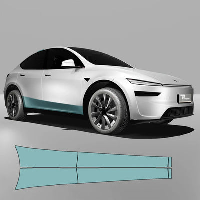 Anbringung des tesla model y ppf kit Sidekit Juniper 2025+ mit Rakel und Sprühflasche – einfacher Einbau ohne Vorkenntnisse.