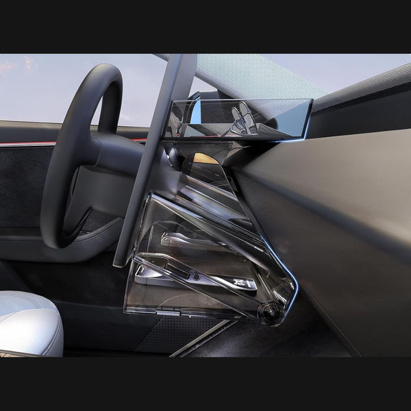 tesla model y juniper center console organizer seitlich am Bildschirm montiert für Karten, Schlüssel und cleane Mittelkonsole.