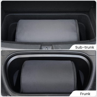 Matratze Tesla Model Y platzsparend im Frunk oder Subtrunk verstaubar, ideal für flexible Roadtrips und Tesla Camping
