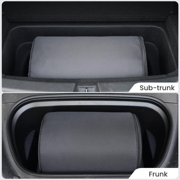 Matratze Tesla Model Y platzsparend im Frunk oder Subtrunk verstaubar, ideal für flexible Roadtrips und Tesla Camping