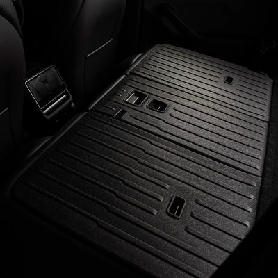 Tesla Model Y Rücksitz Schutz Juniper 2025+ vollständig umgeklappt, schützt die tesla model y rückbank beim Transport von Gepäck oder Ausrüstung.