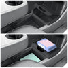 Tesla Model Y Center Console Storage Organizer geöffnet und geschlossen, ideal für Ladekarte, Tücher und kleine Alltagsgegenstände.