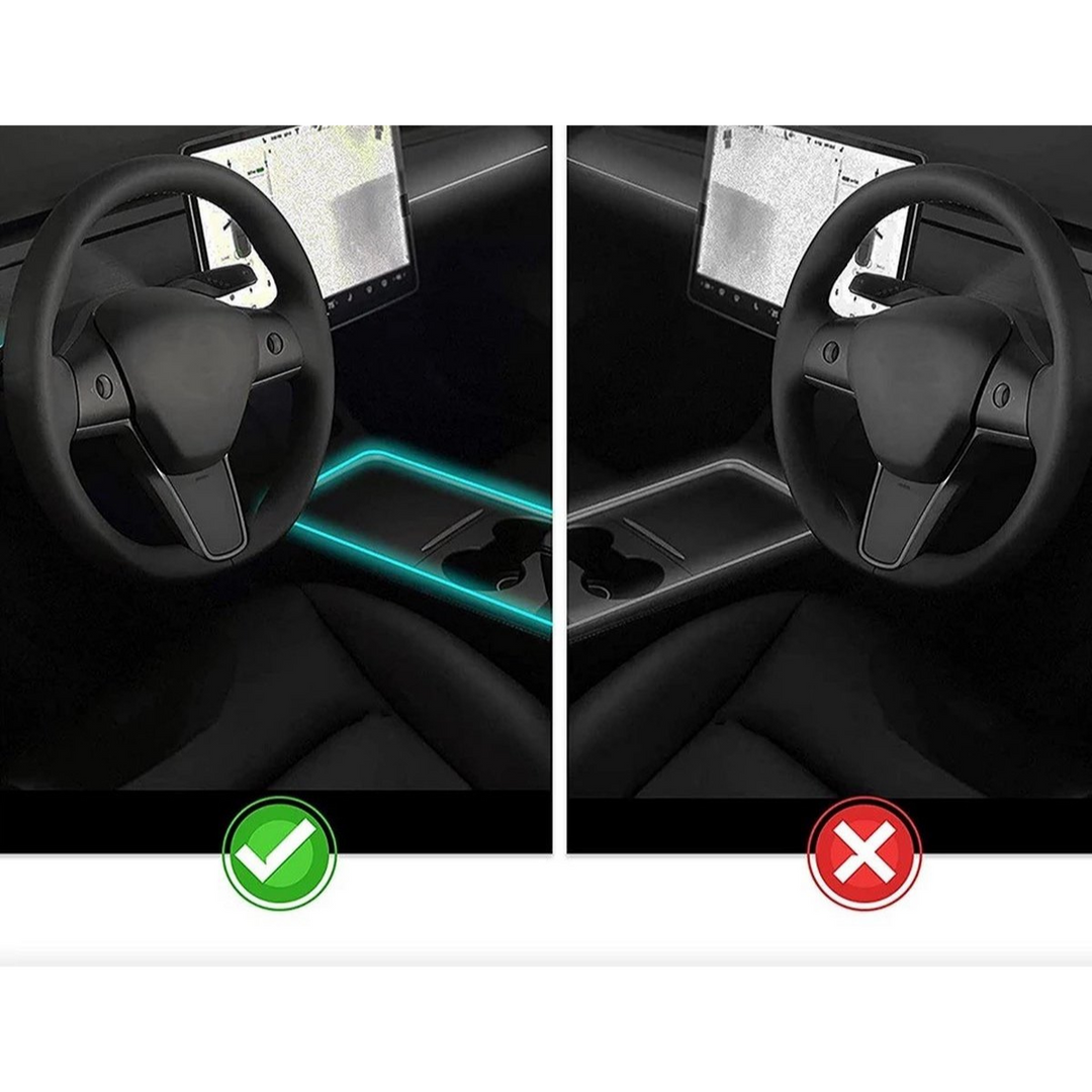 Für Tesla Model 3 Y 21-22 Umgebungslichter LED-Streifen Neon Beleuchtung  Mittelkonsole Armaturenbrett App Steuerung Innenraum Autozubehör