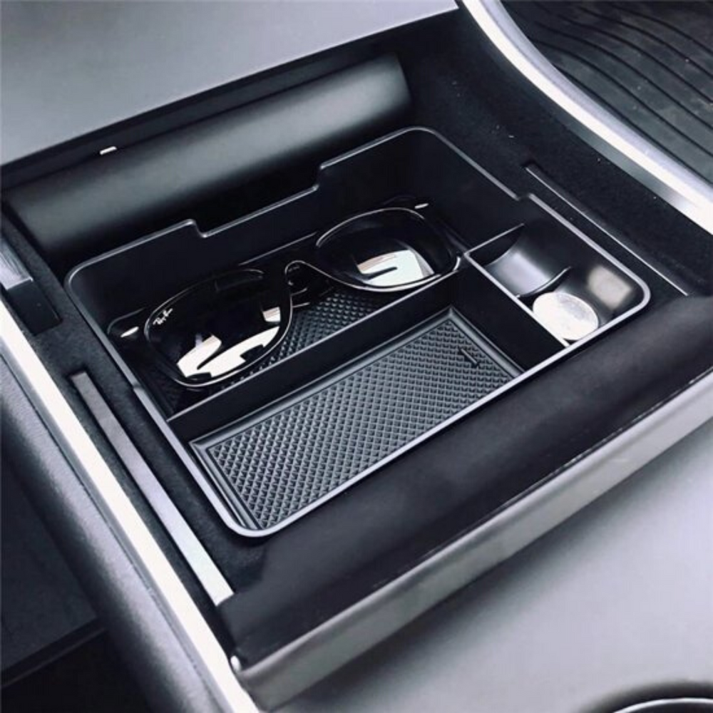 Tesla Model 3 Mittelkonsole Organizer Aufbewahrungsbox für Autozubehör Sonnenbrillenhalter Schwarz