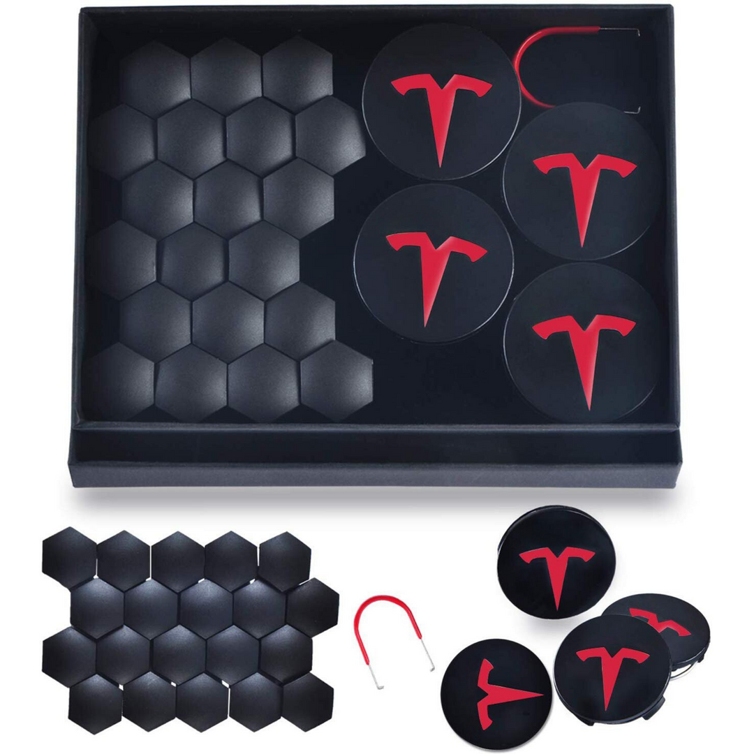 Tesla Modell 3 S X Aero Radkappen Kit Nabe Kappen Autozubehör Deutschland - OEM – Schwarz Rot