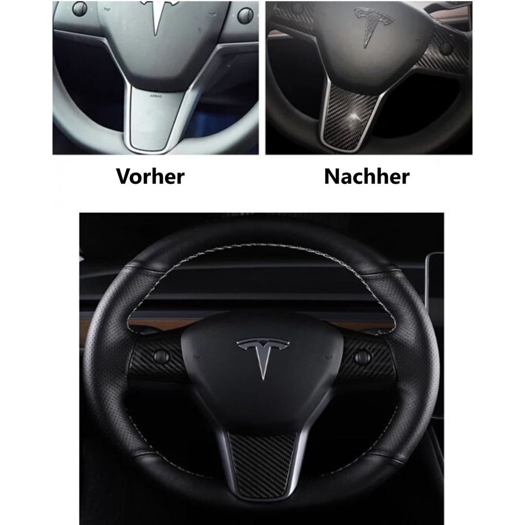 Tesla Model 3 Lenkradabdeckung Kohlenstoff Autozubehör 3-teiliges Innere Styling Deutschland