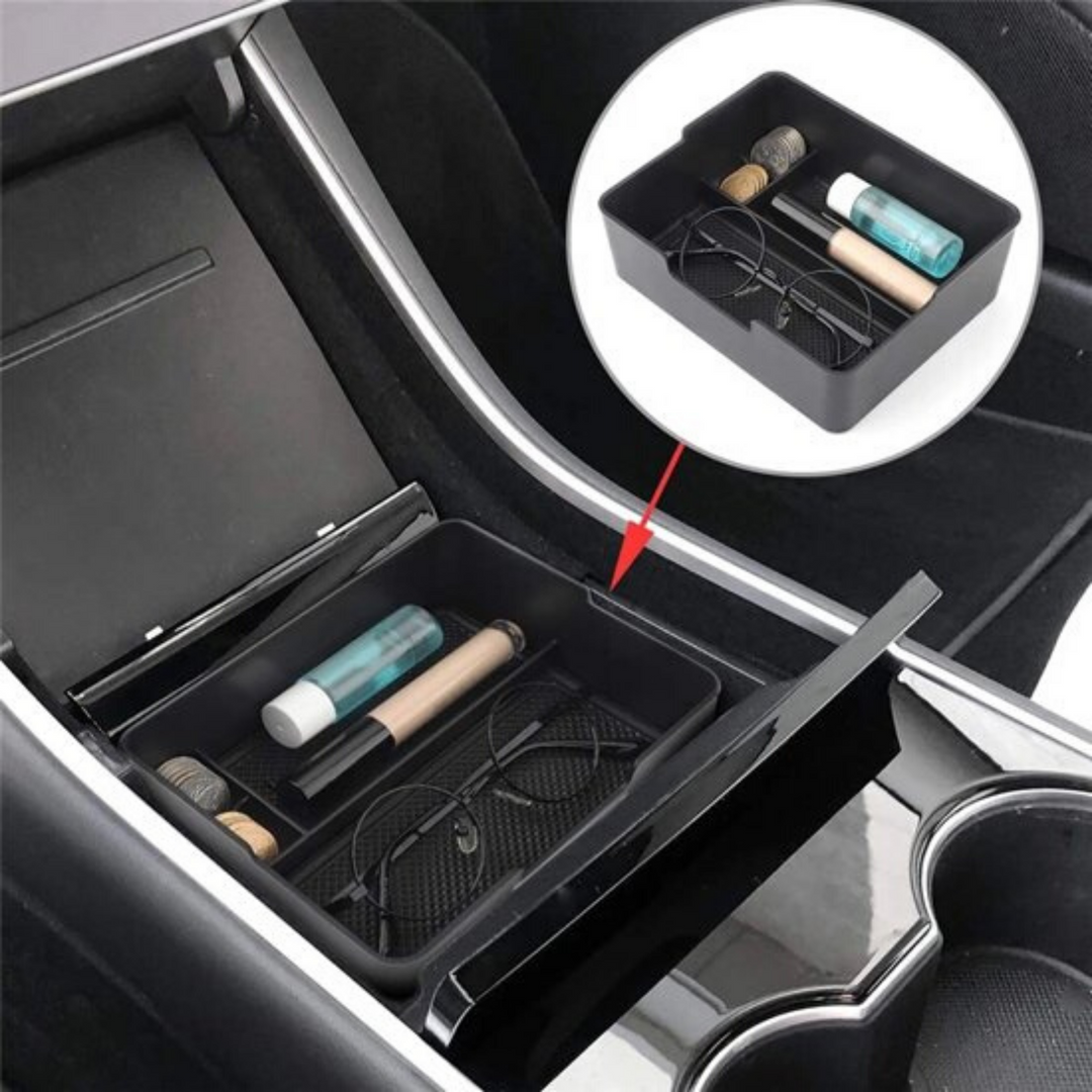 Tesla Model 3 Mittelkonsolen-Organizer Aufbewahrungsbox für Autozubehör  Sonnenbrillenhalter Schwarz – Mein Tesla Zubehör