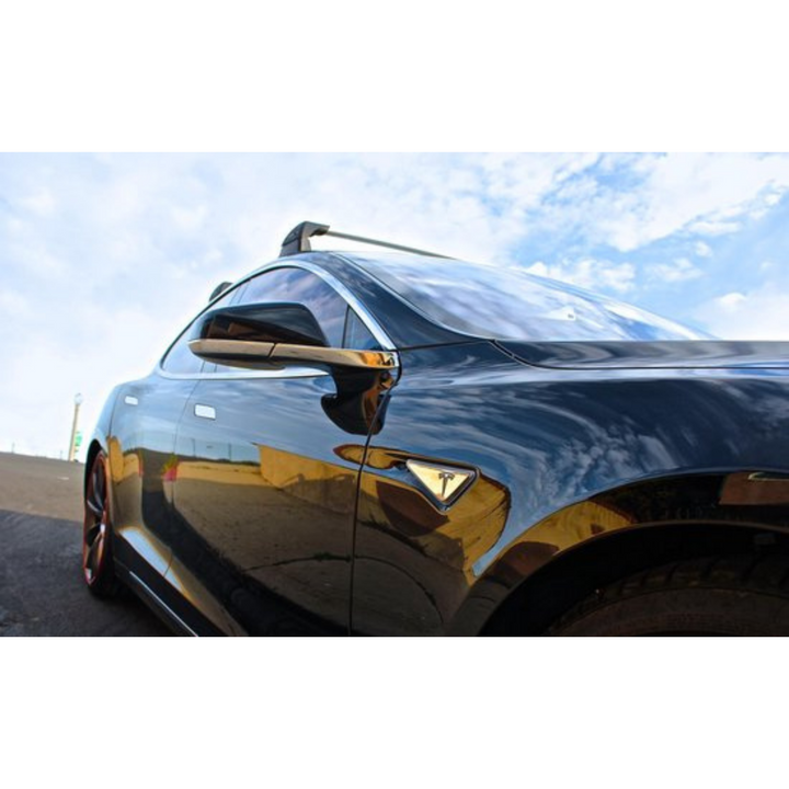 Tesla Model S Dachträger Schwarz Silber 2012 - Mai 2015 Yakima Whispbar Flush Auto Außenzubehör Deutschland Österreich